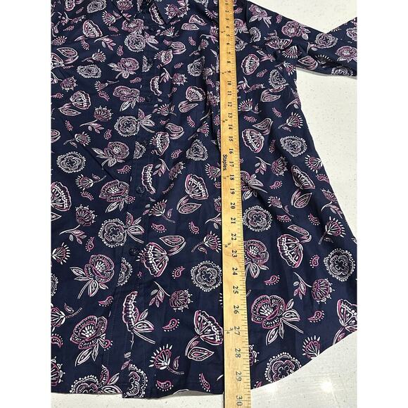 Woman Within Button Up Top L 18/20 Blue Floral 3/4 Sleeves Cotton Mature Casual - Picture 7 of 7